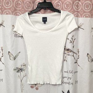 GAP Womens White Ribbed Scoop Neck Short Sleeve Shirt